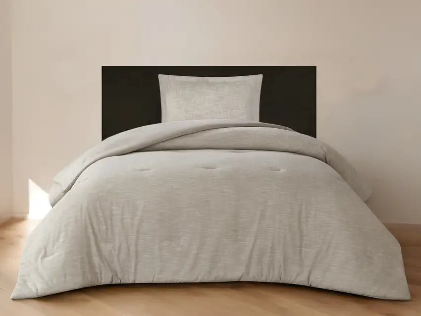 Beige Twin 100% Cotton 140 Thread Count Washable Down Comforter Set Photo 1