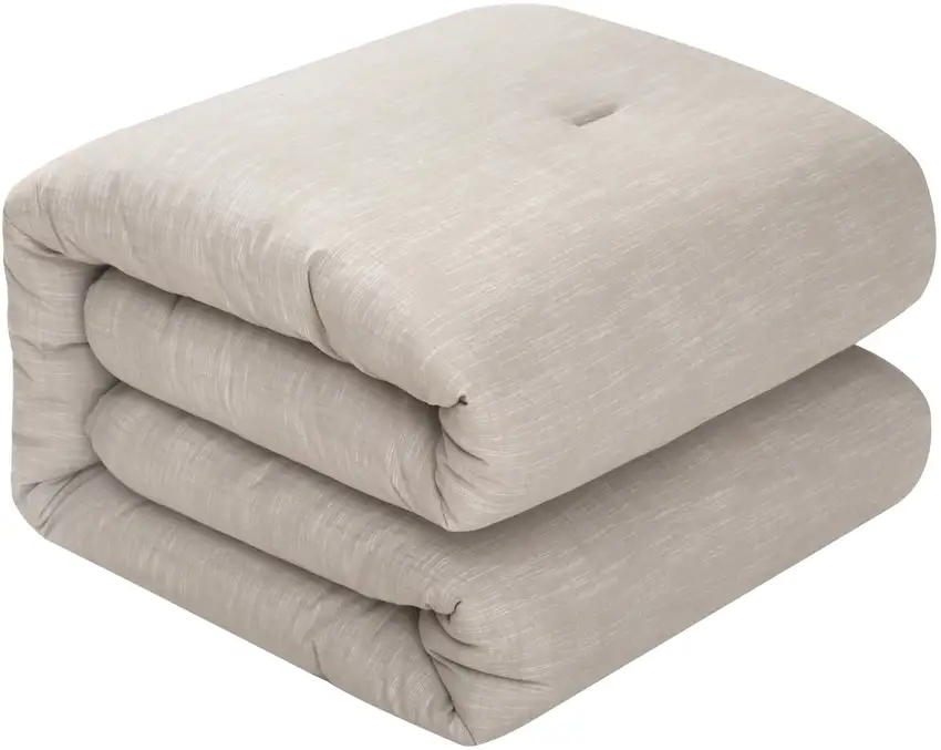 Beige Twin 100% Cotton 140 Thread Count Washable Down Comforter Set Photo 2