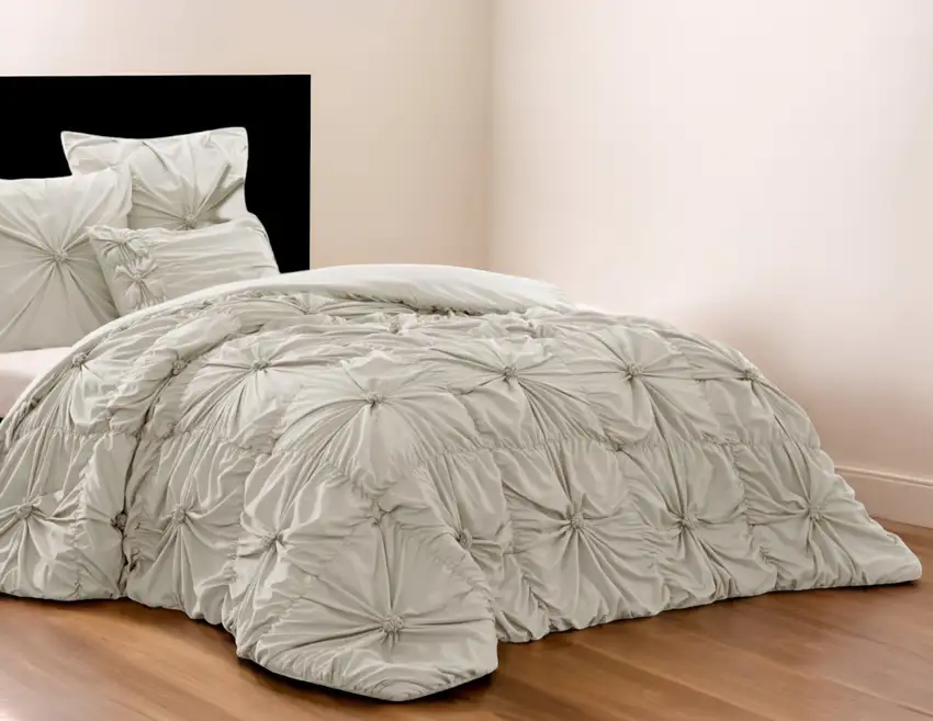 Beige Twin Polyester 180 Thread Count Washable Down Comforter Set Photo 2