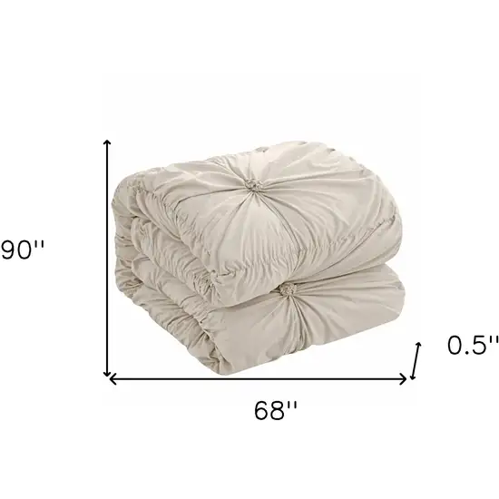 Beige Twin Polyester 180 Thread Count Washable Down Comforter Set Photo 8