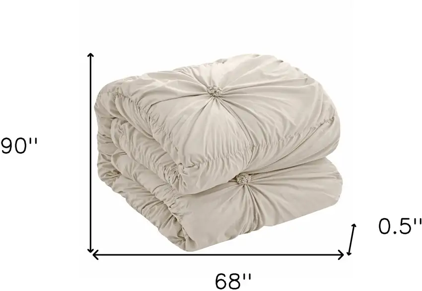 Beige Twin Polyester 180 Thread Count Washable Down Comforter Set Photo 8