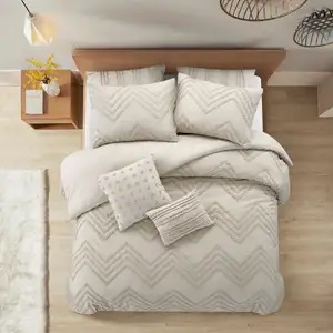 Photo of Beige Twin PolYester 180 Thread Count Washable Duvet Cover Set
