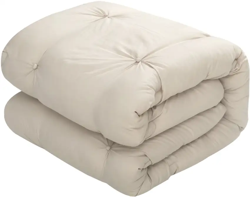 Beige Twin Polyester 140 Thread Count Washable Down Comforter Set Photo 7