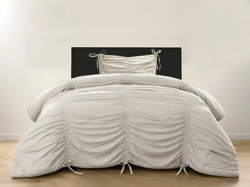 Beige Twin Polyester 180 Thread Count Washable Down Comforter Set Photo 1