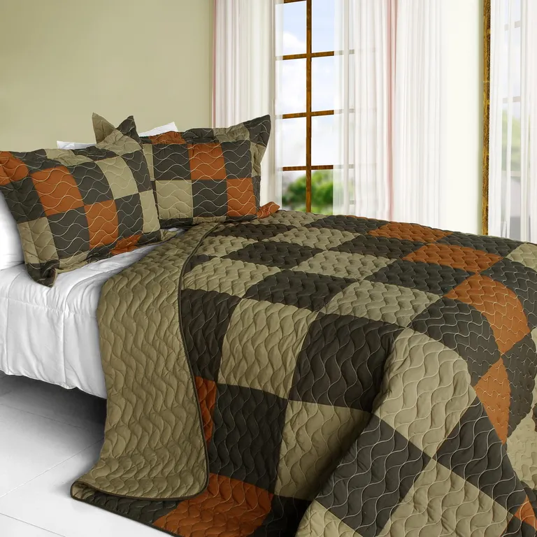 Believe Love - 3PC Vermicelli-Quilted Patchwork Quilt Set (Full/Queen Size) Photo 1