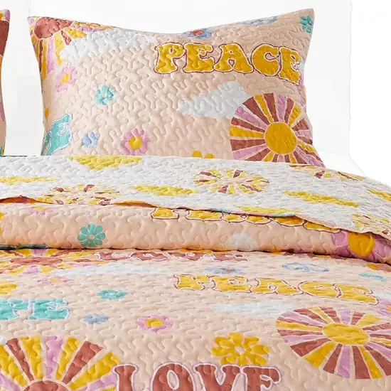Berlin 3 Piece Microfiber Rainbows and Clouds Print Queen Quilt Set Photo 3