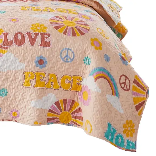 Berlin 3 Piece Microfiber Rainbows and Clouds Print Queen Quilt Set Photo 2