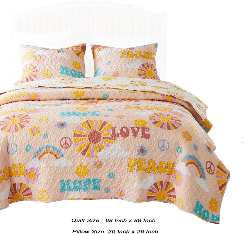 Berlin 2 Piece Microfiber Rainbows and Clouds Print Twin Quilt Set Photo 5