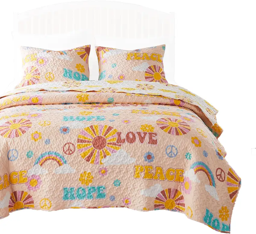 Berlin 2 Piece Microfiber Rainbows and Clouds Print Twin Quilt Set Photo 1