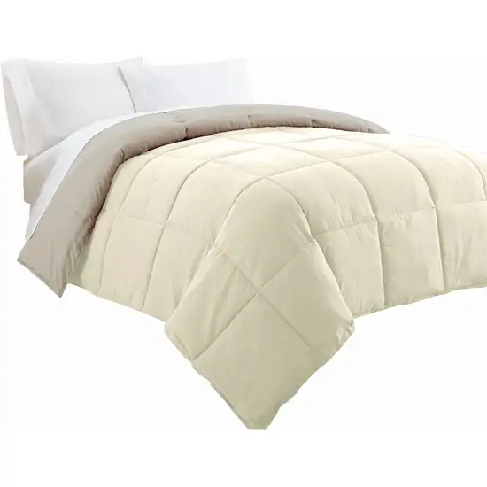 Beth Reversible Microfiber Queen Comforter, Squared Stitching Photo 1