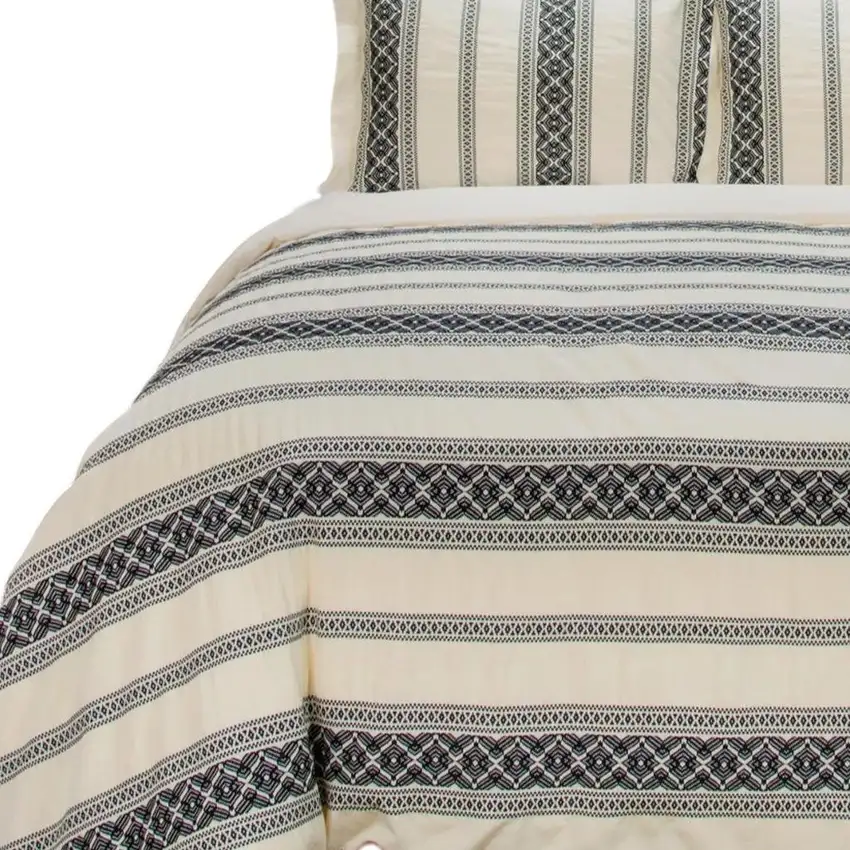 Black And Ivory Queen Cotton Washable Polyester Duvet Cover Set With Two Shams Photo 4