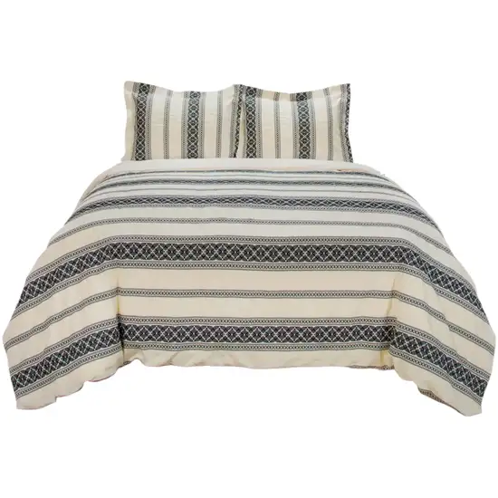 Black And Ivory Queen Cotton Washable Polyester Duvet Cover Set With Two Shams Photo 2