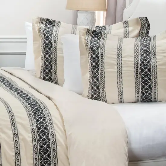 Black And Ivory Queen Cotton Washable Polyester Duvet Cover Set With Two Shams Photo 8