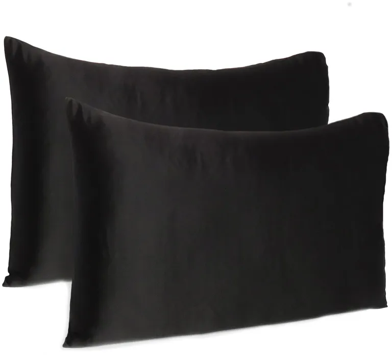 Black Dreamy Set Of 2 Silky Satin Queen Pillowcases Photo 3