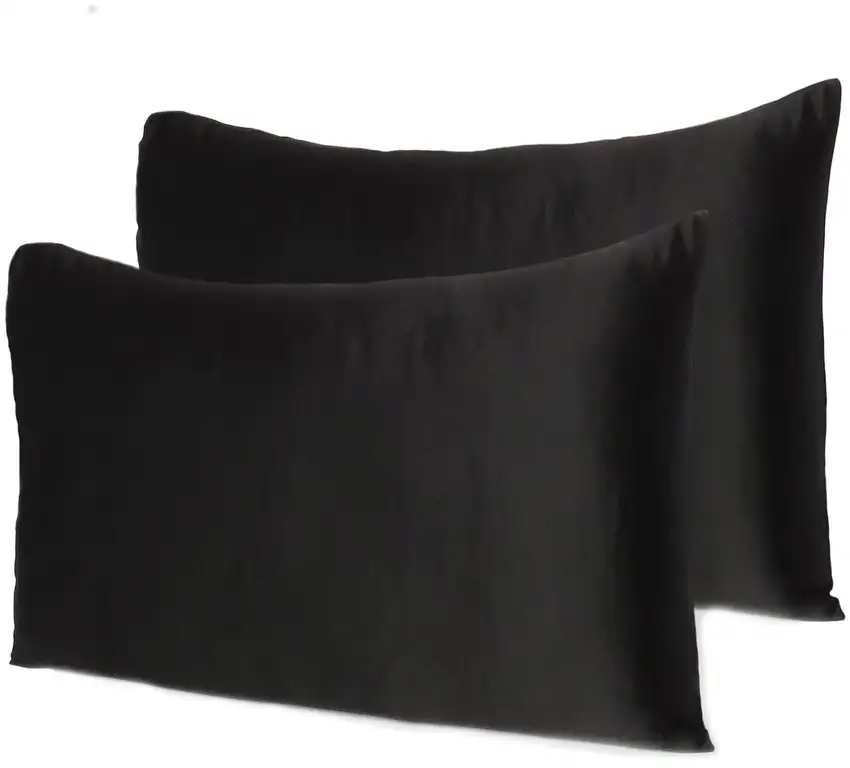 Black Dreamy Set Of 2 Silky Satin Standard Pillowcases Photo 7