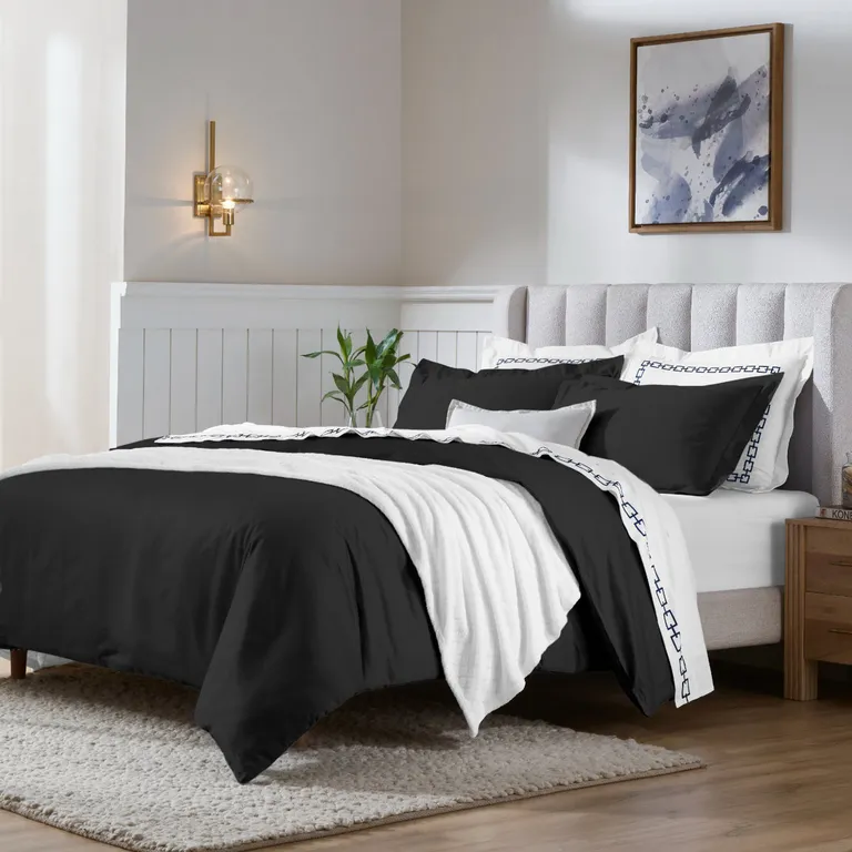 Black King Cotton Blend Washable Duvet Cover Set Photo 3