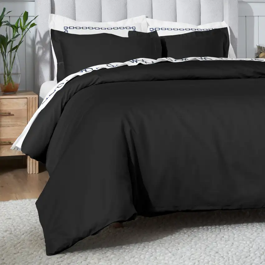Black King Cotton Blend Washable Duvet Cover Set Photo 4