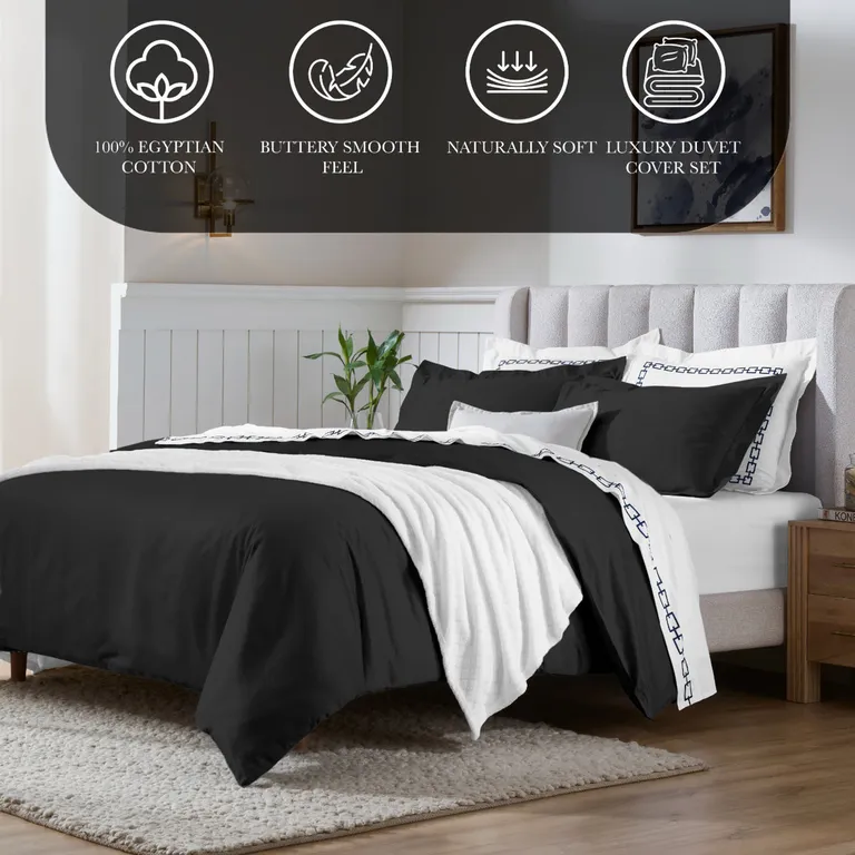Black King Cotton Blend Washable Duvet Cover Set Photo 5