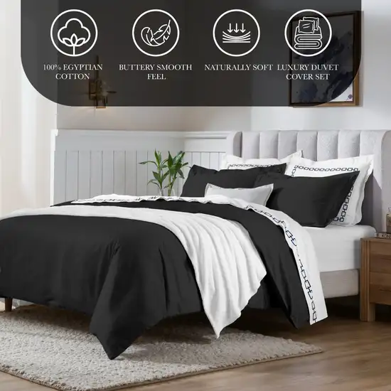 Black King Cotton Blend Washable Duvet Cover Set Photo 5