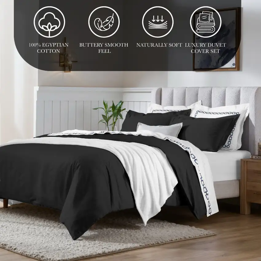 Black King Cotton Blend Washable Duvet Cover Set Photo 5