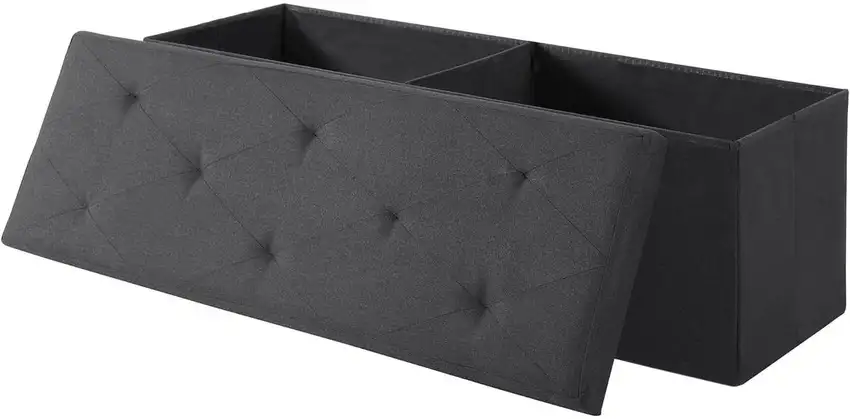 Black Linen Upholstered Bedroom Living Room Entryway Storage Bench Ottoman Photo 1