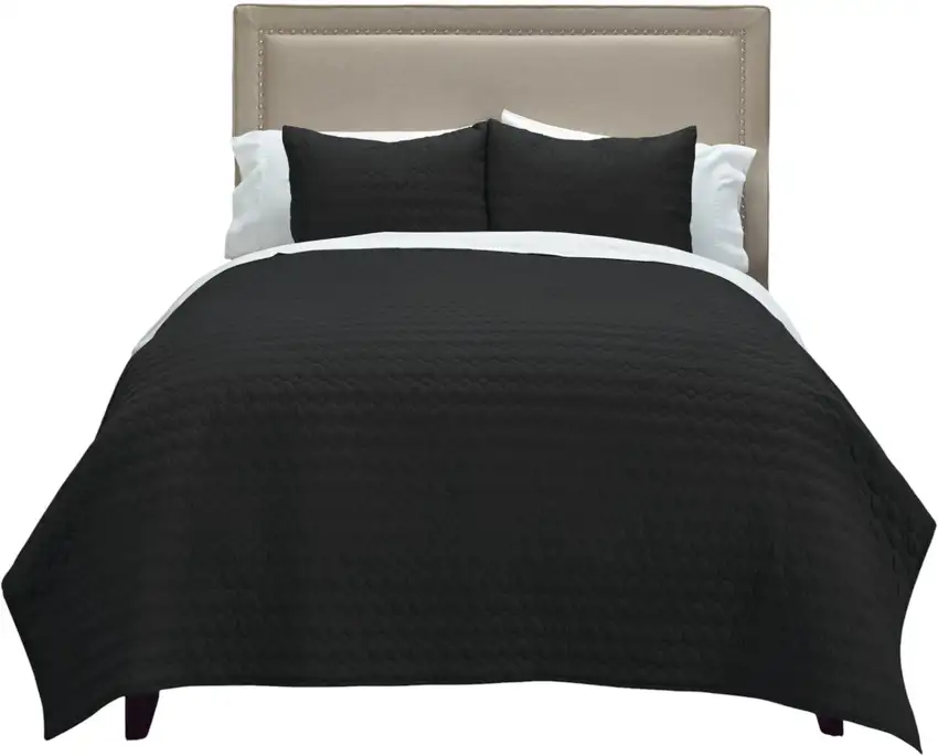 Black Twin 100% Cotton 300 Thread Count Machine Washable Down Alternative Comforter Photo 2
