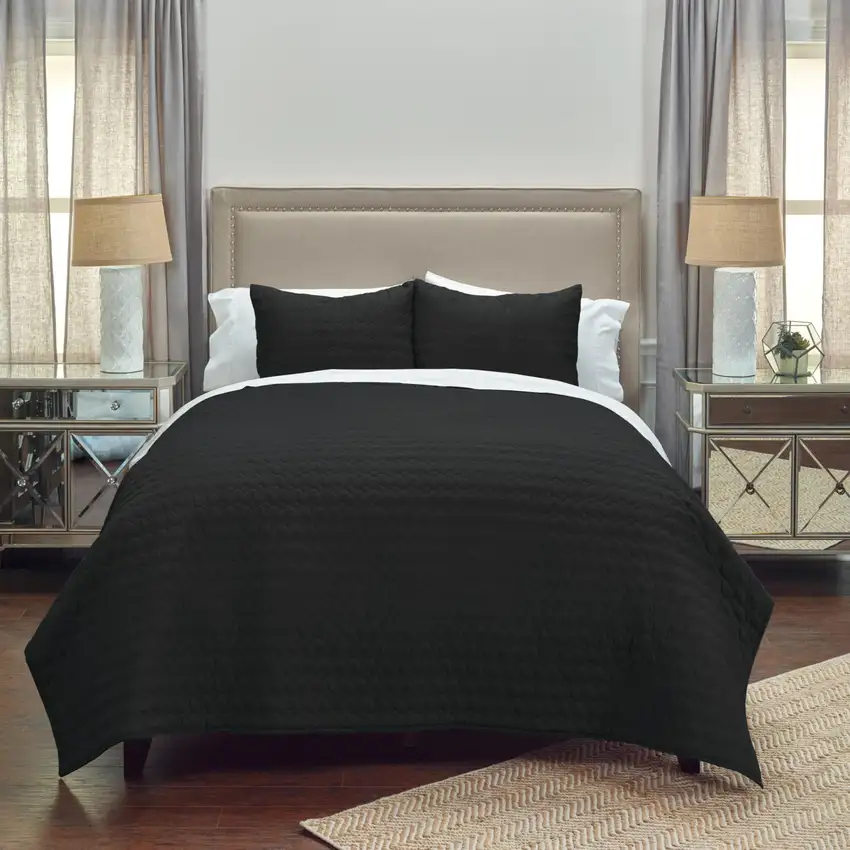 Black Twin 100% Cotton 300 Thread Count Machine Washable Down Alternative Comforter Photo 2