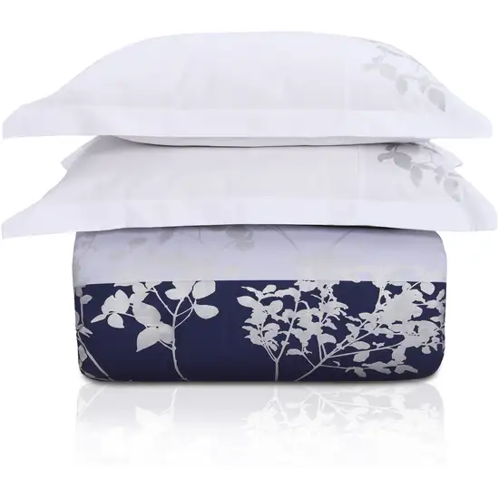 Blue And White King Cotton Washable Duvet Cover Set With Two Shams Photo 2