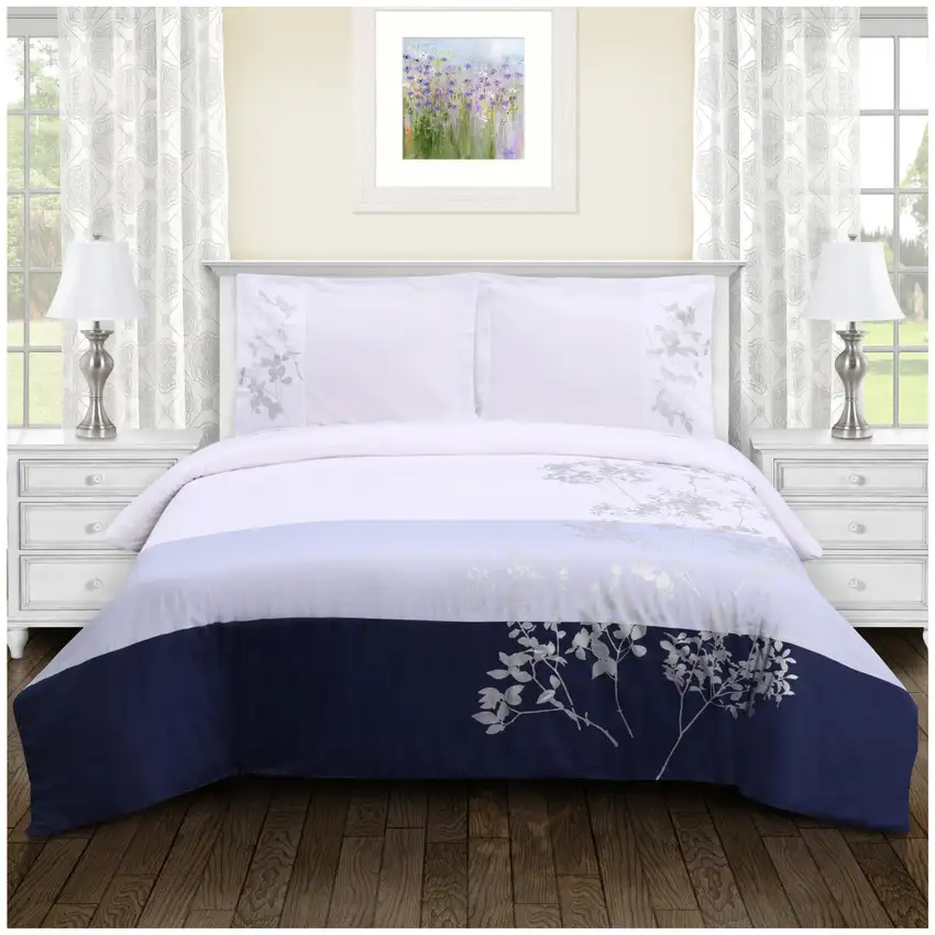 Blue And White King Cotton Washable Duvet Cover Set With Two Shams Photo 7