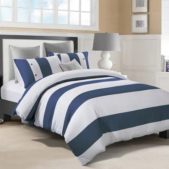 Blue And White King Cotton Washable Duvet Cover Set Photo 6