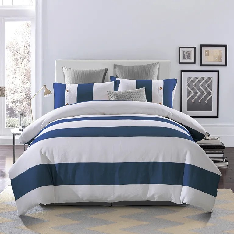 Blue And White King Cotton Washable Duvet Cover Set Photo 5