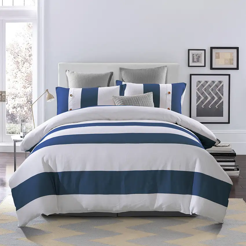 Blue And White King Cotton Washable Duvet Cover Set Photo 5