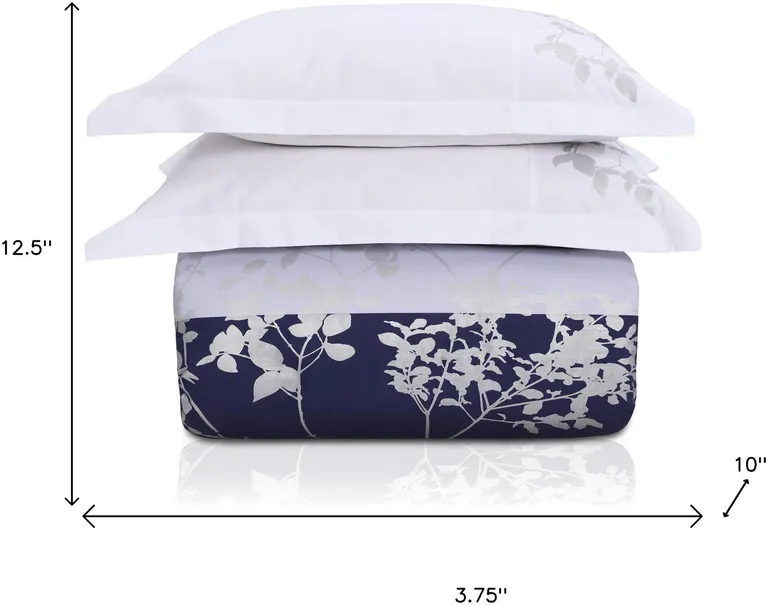 Blue And White Queen Cotton Washable Duvet Cover Set With Two Shams Photo 3
