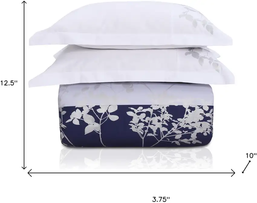 Blue And White Queen Cotton Washable Duvet Cover Set With Two Shams Photo 9