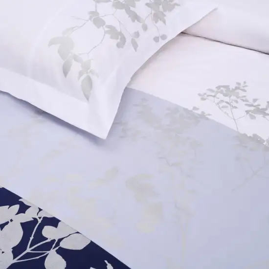 Blue And White Queen Cotton Washable Duvet Cover Set With Two Shams Photo 5