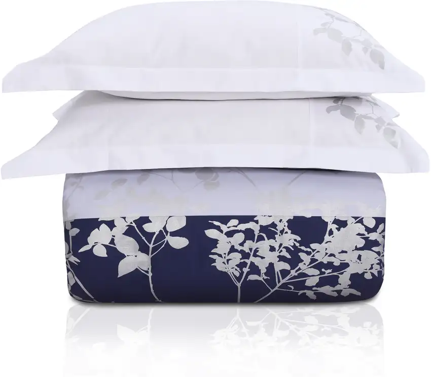Blue And White Queen Cotton Washable Duvet Cover Set With Two Shams Photo 2