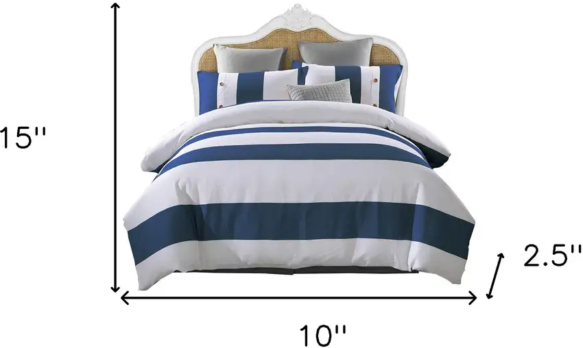 Blue And White Queen Cotton Washable Duvet Cover Set Photo 7