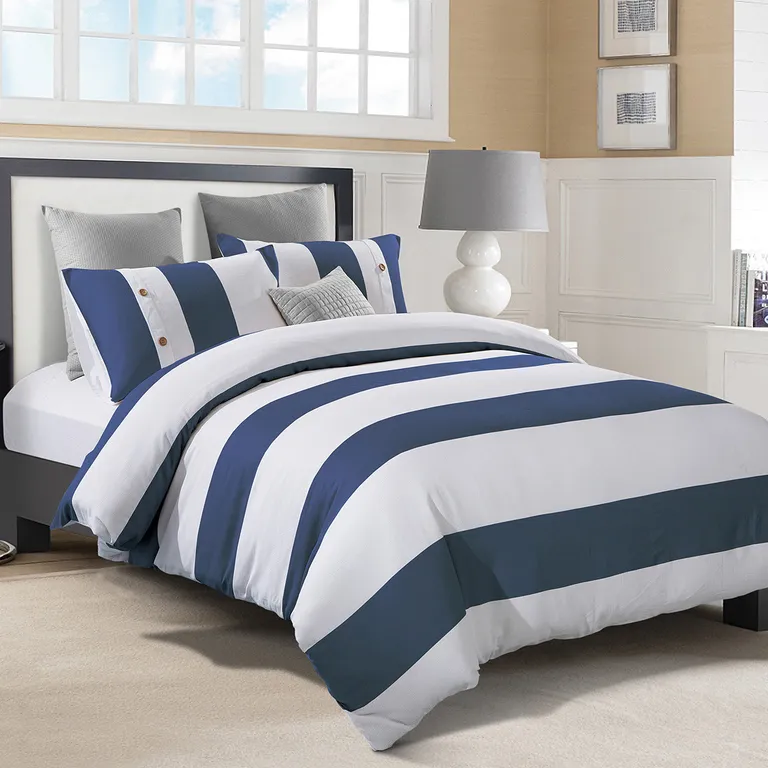 Blue And White Twin Extra Long Cotton Washable Duvet Cover Set Photo 3