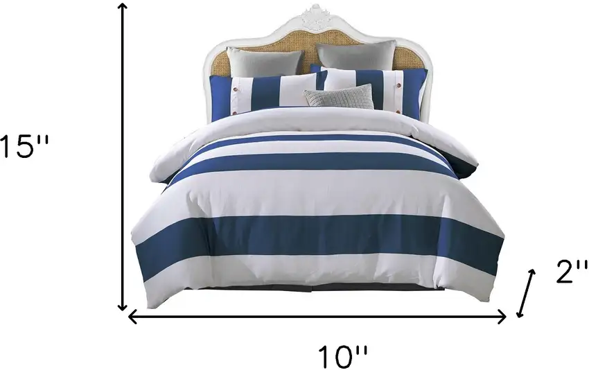 Blue And White Twin Extra Long Cotton Washable Duvet Cover Set Photo 4