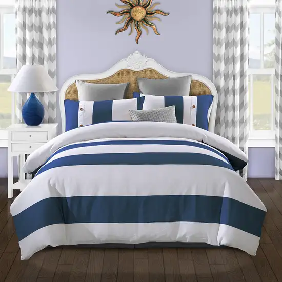 Blue And White Twin Extra Long Cotton Washable Duvet Cover Set Photo 4