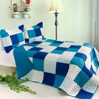 Photo of Blue Crystal - 3PC Vermicelli-Quilted Patchwork Quilt Set (Full/Queen Size)