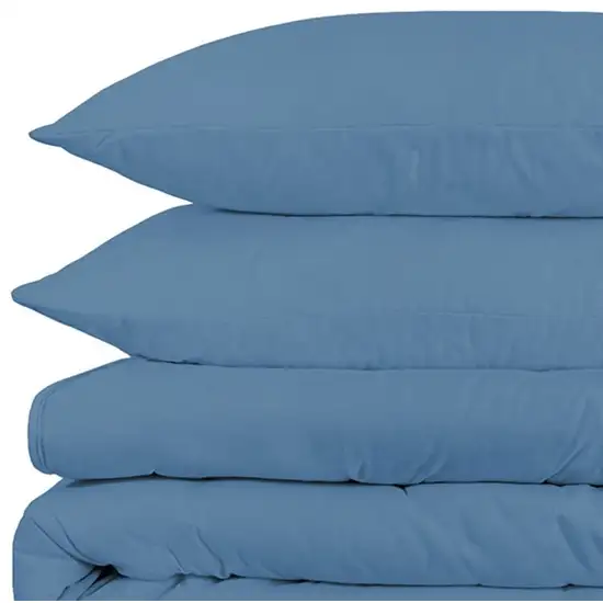 Blue King Cotton Blend Washable Duvet Cover Set With Two Shams Photo 3