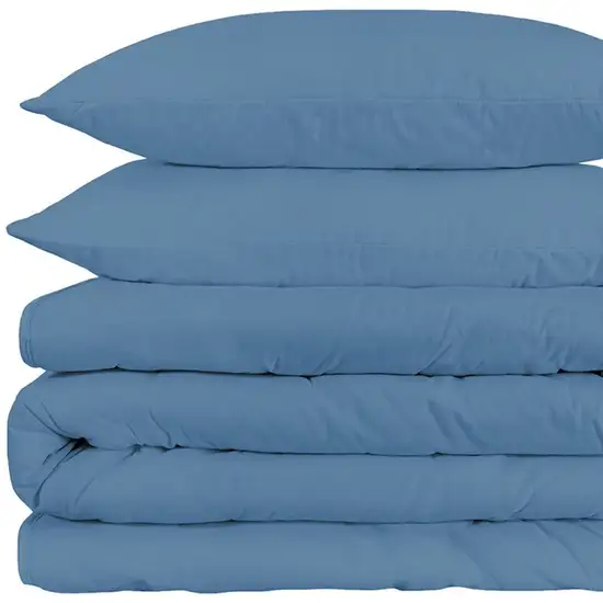 Blue King Cotton Blend Washable Duvet Cover Set With Two Shams Photo 4