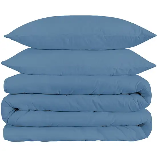 Blue King Cotton Blend Washable Duvet Cover Set With Two Shams Photo 2