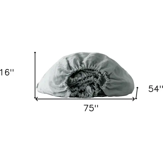 Blue Linen Full Double Fitted sheet Photo 4