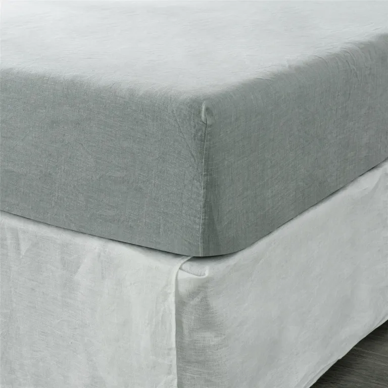 Blue Linen Full Double Fitted sheet Photo 3