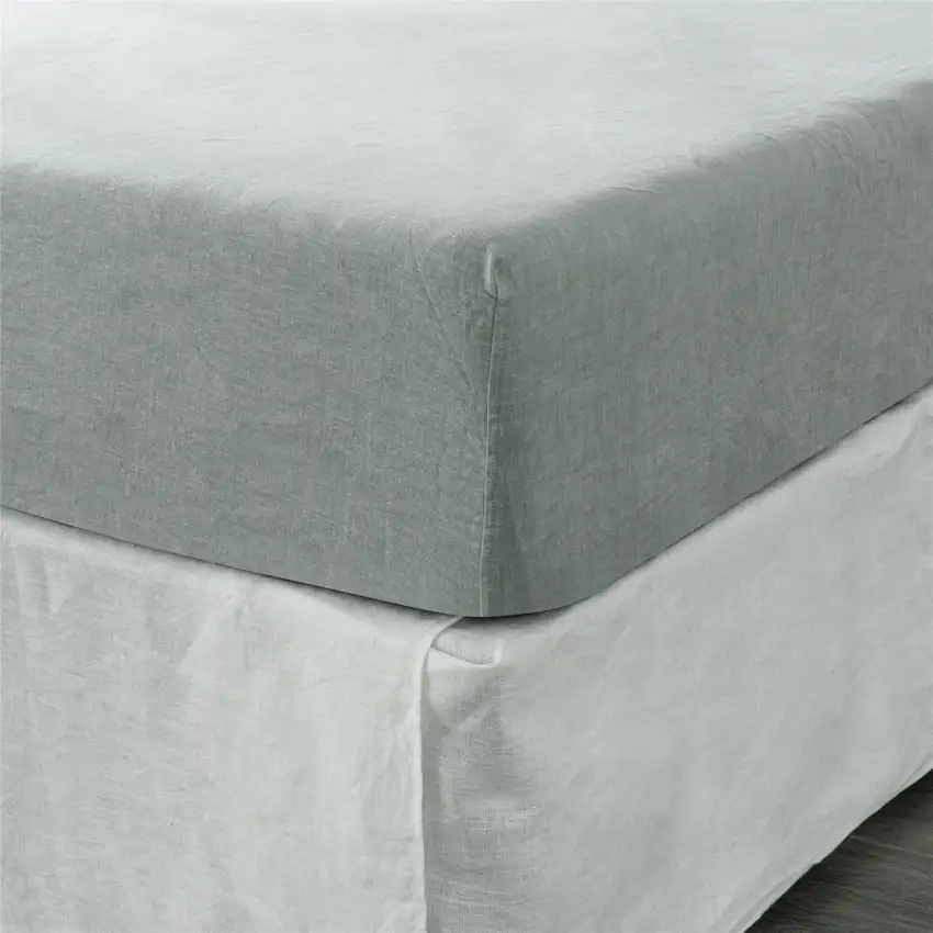 Blue Linen Full Double Fitted sheet Photo 3