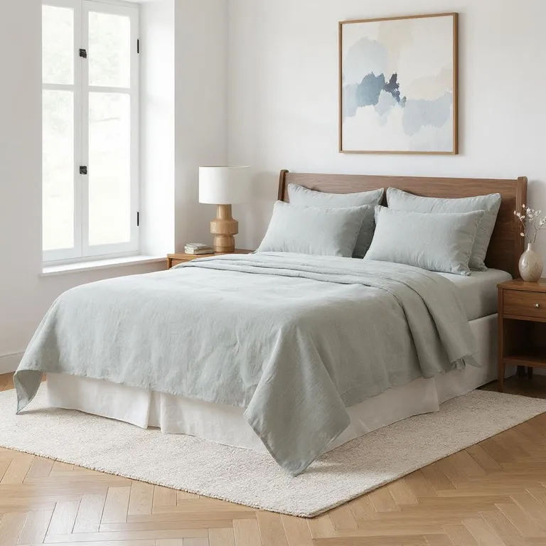 Blue Linen Full Double Flat Sheet Photo 2