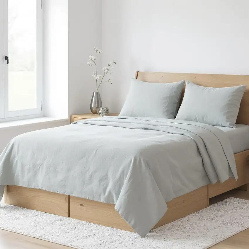 Blue Linen King Flat Sheet Photo 2