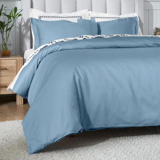 Blue Queen Cotton Blend Washable Duvet Cover Set Photo 3